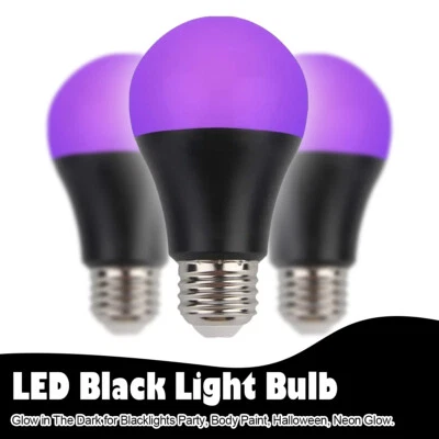 A19 Schwarzlicht LED Glühbirne 9W Lampen Farbe Strahler Heim fluoreszierend - Bild 1 von 4