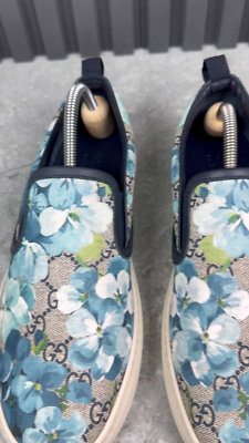 GUCCI Bloom Flower Print Blue GG Supreme Canvas Slip-on 8.5 G or 9