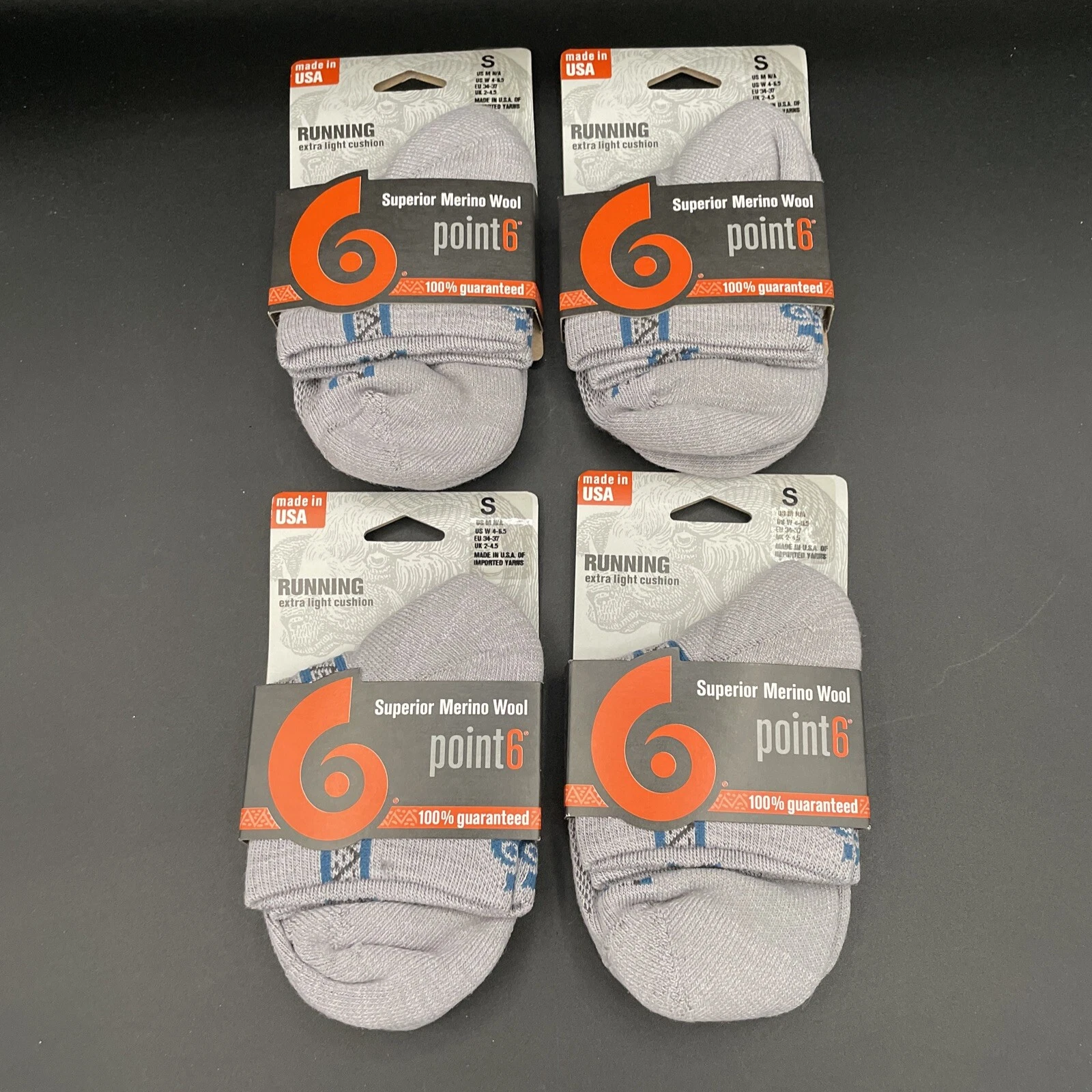 4 Point 6 Merino Wool Socks - Running Extra Light/Mini Crew - SM - Silver/Teal