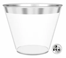 100 Silver Plastic Cups - Reusable & Recyclable - Elegant Tumblers by JL Prime