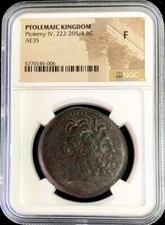 222 - 205/4 BC PTOLEMAIC KINGDOM AE 35 PTOLEMY IV PHILOPATOR ZEUS COIN NGC FINE