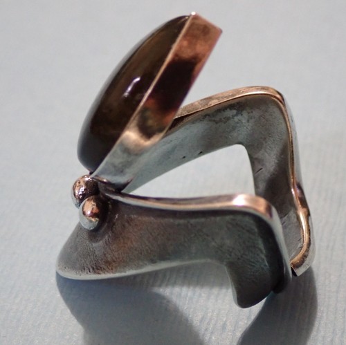 Anillo lágrima labradorita negra talla 9 inusual estilo zig-zag plata de ley - Imagen 5 de 11