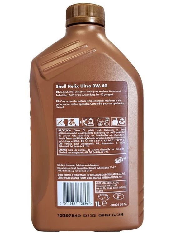 Shell Helix Ultra 0W40 1 Litre Huile Moteur MB 229.5 Fiat - Photo 2/3