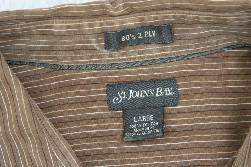 St. John's Bay Brown Dress Shirt Button Up Large Striped Mans Long Sleeve AP125 - Image 4 of 4