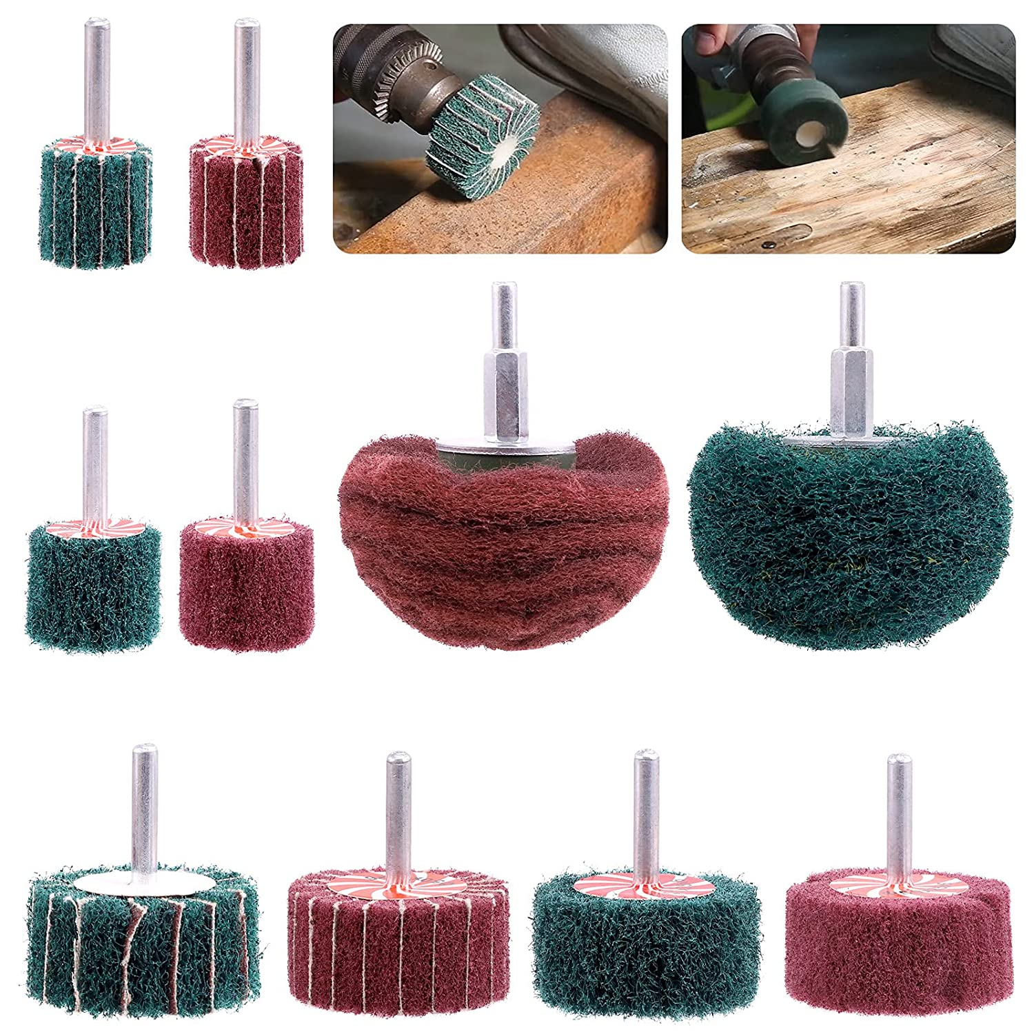 10Pcs Non Woven Abrasive Buffing Pads Wheels Drill Attachment Set, Scouring Pads