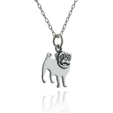 Small Pug Dog Charm Necklace - 925 Sterling Silver - Pet Lover Animal Gift