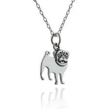 Small Pug Dog Charm Necklace - 925 Sterling Silver - Pet Lover Animal Gift 