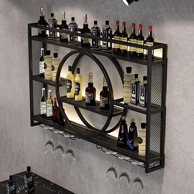 Weinregal Mit LED-Licht Weinhalter Wand mit Glashalter Weinpräsentationsregal