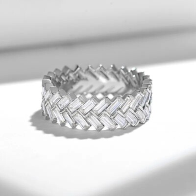 6CTTW Baguette Dazzling Moissanite 925 Silver Eternity Band Ring size 5-10 WG