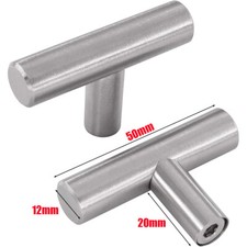 20X Brushed Steel T Bar Handles Kitchen Cupboard Drawer Cabinet Door Knobs ∅12mm