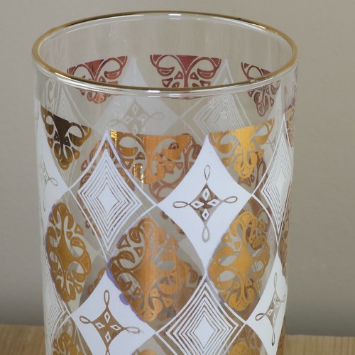 Set of 8 Vintage MCM Gold & White Filigree Highball Glasses, Immaculate/Like New - Picture 7 of 7