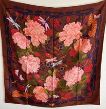 Sciarpa seta Gucci quadrata 85 cm motivo libellula e peonia Made in Italy autentica