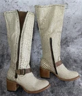 Freebird Carson Ivory Snake Embossed Leather Knee High Harness Boots Women US 10
