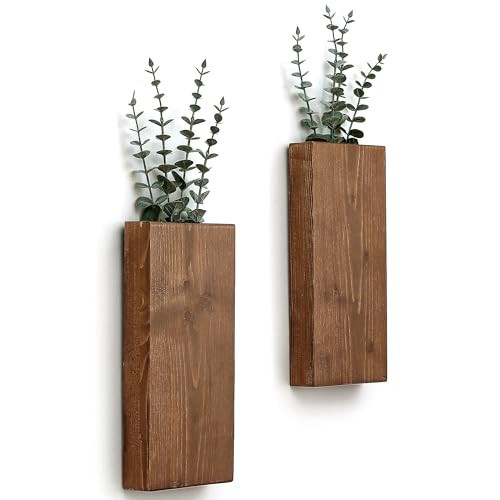 Wood Wall Planter Set of 2, Wood Wall Pocket for Greenery and Dried Flowers,