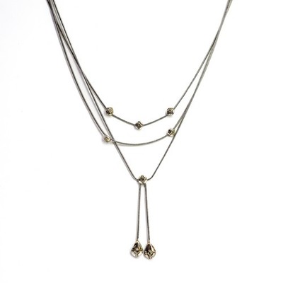 Sterling Silver Three-Strand Diamond Station Lariat Necklace 12.9g #68026