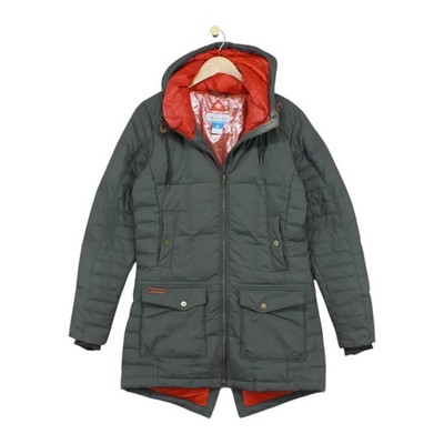 Columbia Daunen Fishtail Parka Mantel Damen Größe S Grün Kapuze Omniheat