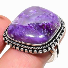Natural Russian Charoite Gemstone 925 Sterling Silver Ring Size 9 d415
