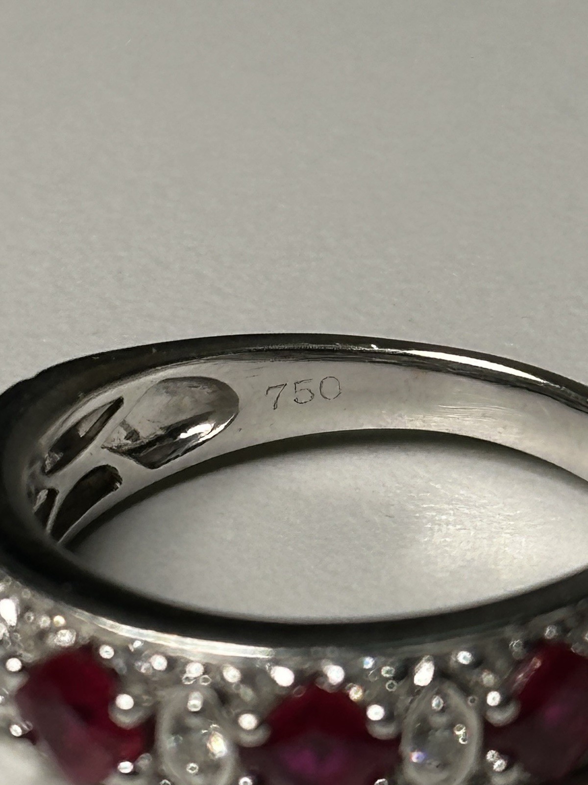 Solid 18K White Gold Ring & Ruby & Natural Diamon… - image 6