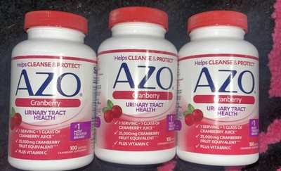 Lot Of 3! AZO Cranberry, Urinary Tract Health, 100 Softgels Each. Exp: 10/2026