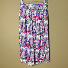 Vintage Long Pleated Pink Purple Floral Skirt Size 8 Cottage Core Prairie Granny
