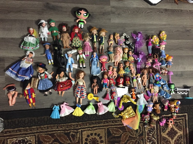 Over 80 Small Doll Toys. Some Vintage. Nice Lot of Dolls. FP., Disney, Madame Al