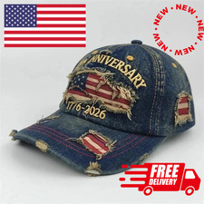 US 250th Anniversary Hat Denim Baseball Cap Patriotic 1776 2026 American