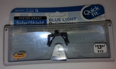 Foster Grant Solar Shield Blue Light E-Clip On Quick Fit Over Eyeglasses  Large
