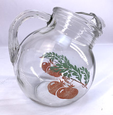 Vintage Mid-Century Glass Juice Pitcher with Tomato and Floral Design — listing 4