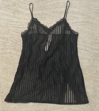 Victoria's Secret black mesh stripe lace-trim mini slip, one piece, SZ S, BNWT**