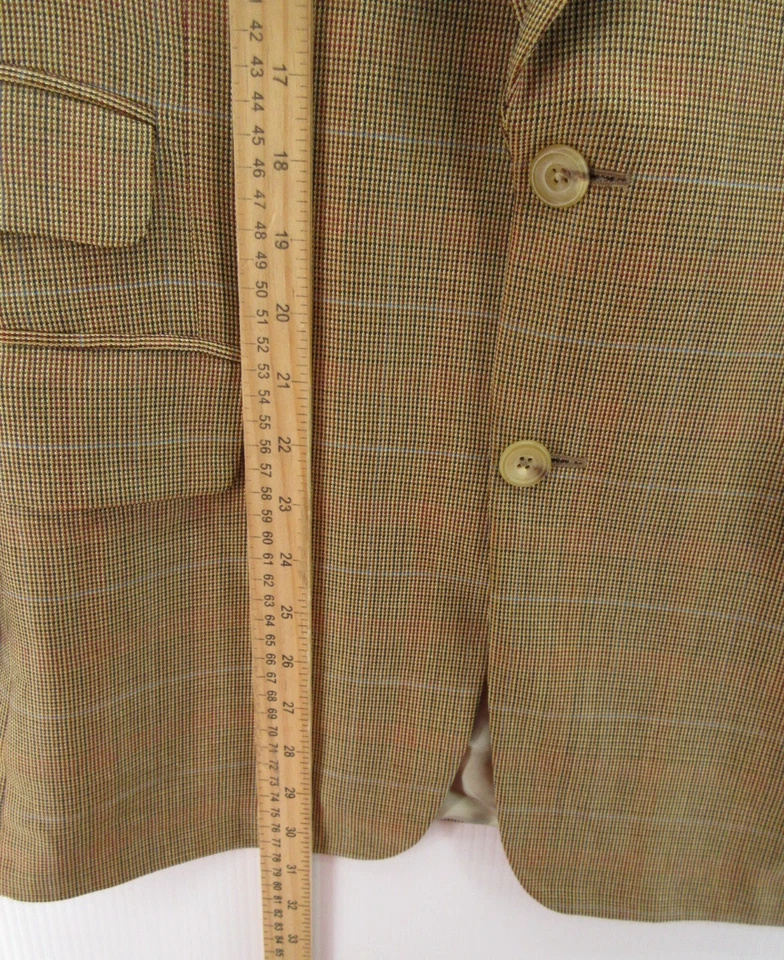 VINTAGE Paul Stuart Sport Coat Men 39 Brown Blazer Wool Silk Windowpane Jacket * - Image 4 of 4