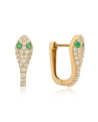 14K Gold Natural Diamond Snake Huggie Earrings in Ruby Emerald And Blue Sapphire - Image 1 of 4
