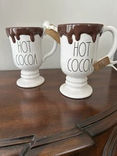 Set Of 2! Rae Dunn HOT COCOA Chocolate Drip Mugs NWT Free Shipping