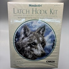 New WonderArt Latch Hook Kit 4117 Snow Wolf 18" Round CARON Sealed Box NOS