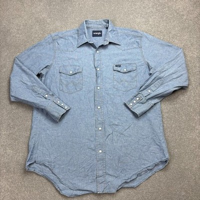 Wrangler Jeanshemd Erwachsene X Large blau Cowboy Schnitt Rodeo Druckknopf Western 90er Herren