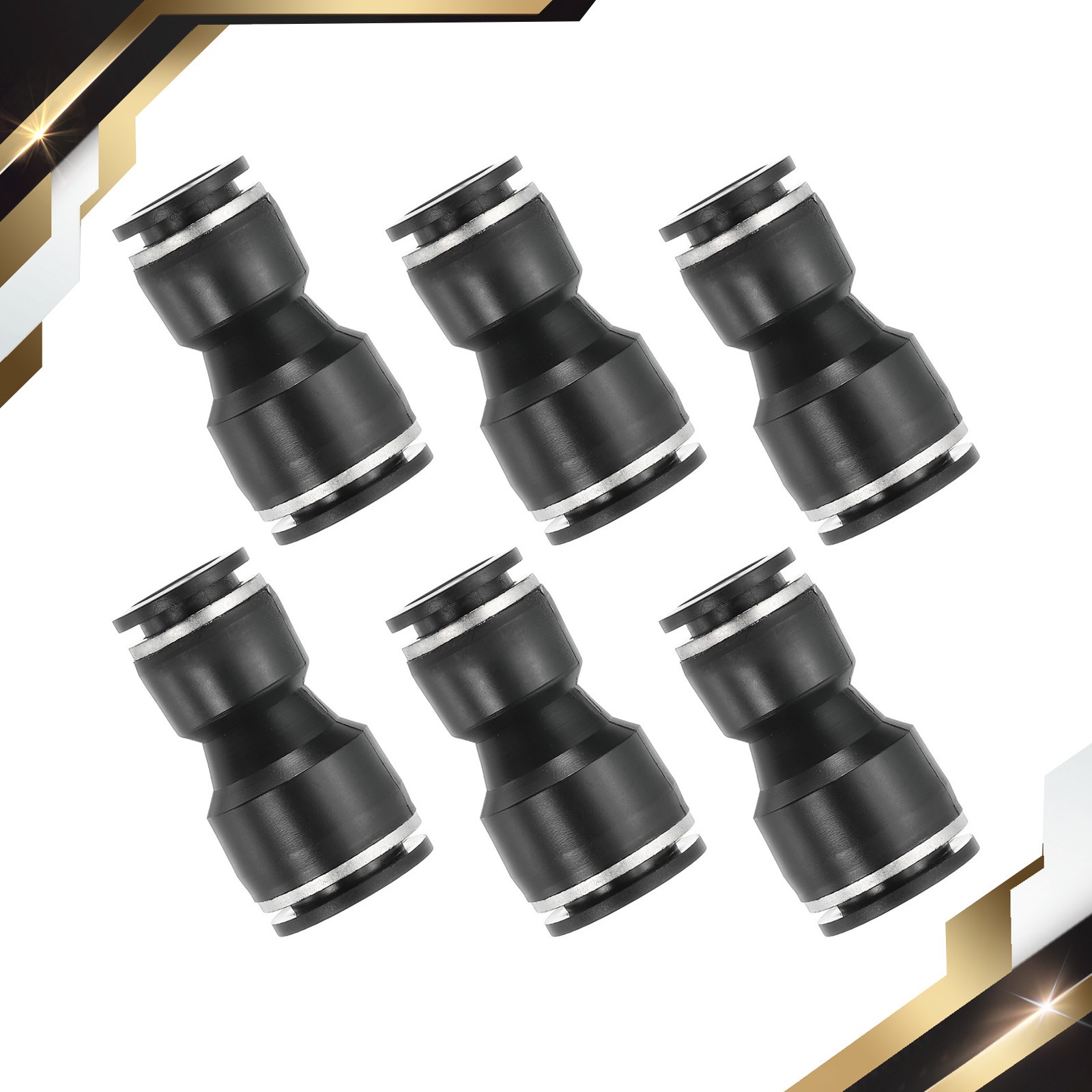 6 Pack 1/2" x 5/8" Tube OD Straight Union Push to Connect Fitting Black