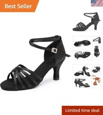 Women's Elegant Ballroom Salsa Shoes - Soft Satin Rhinestone Buckle Detail