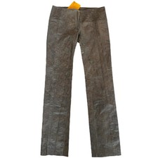 Fendi Gray Leather Zucchino Monogram Embossed Pants NEW