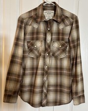 Vintage Men's Pearl Snap Western Classic Fit Brown Plaid Long Sleeve Shirt Small