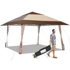 13'x13' Folding Gazebo Silver-Coated for UPF 50+ to Block 99% UV Rays Coffee
