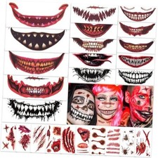 25Sheets Tattoo Halloween - Scary Clown Face Temporary Tattoos, Big Mouth
