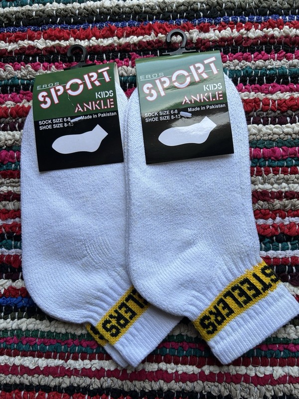 Eros Sport Kids Shoe Size 8-13 White Crew Socks 2 Pairs NWT PITTSBURGH STEELERS