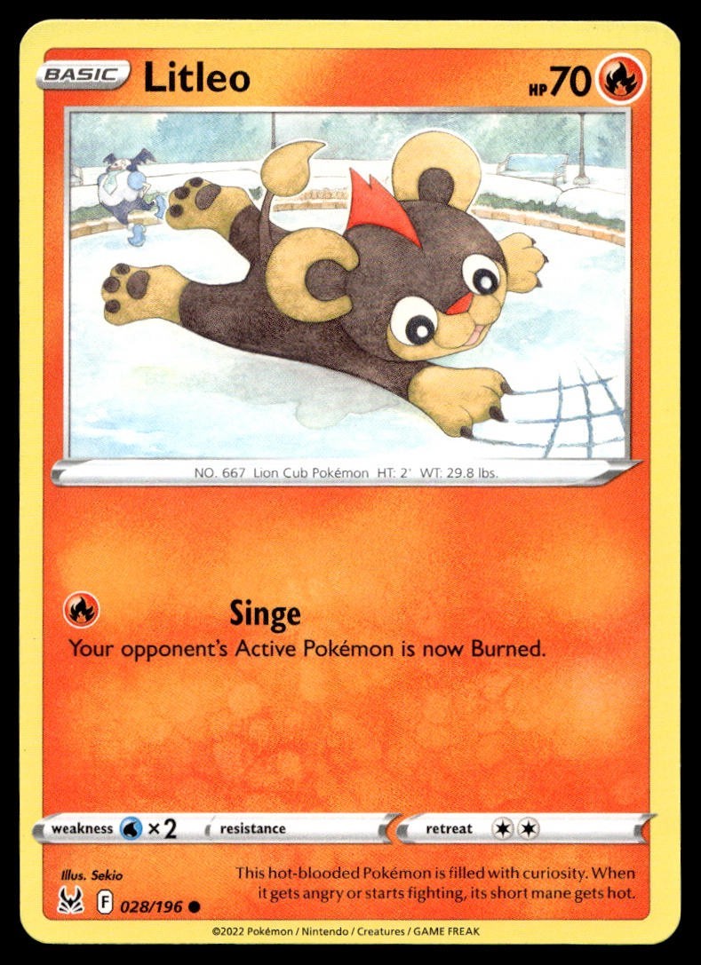 Litleo 28/196 Pokemon Card Lost Origin Common 70 HP Near Mint NZ