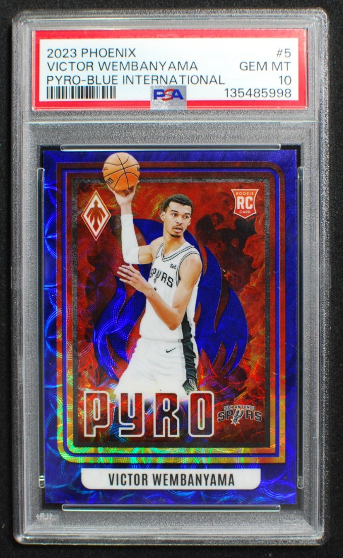 🌟 VICTOR WEMBANYAMA - 2023-24 Panini Phoenix Pyro #5 BLUE INTL RC /35 - PSA 10