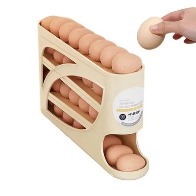 Auto Rolling Egg Dispenser 4 Tiers Egg Storage Rack Reusable Kitchen Organizer