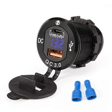  Car Charger Socket Quick Charge 3.0QC,Dual Port USB Type C Outlet with Blue 