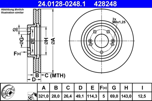 2X ATE Bremsscheibe 24.0128-0248.1 FüR KIA Hyundai Sorento FE Santa FÉ DM UM XM-image