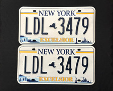 New York License Plate Pair LDL3479 NIAGARA FALLS, MAP, LADY LIBERTY, EXCELSIOR