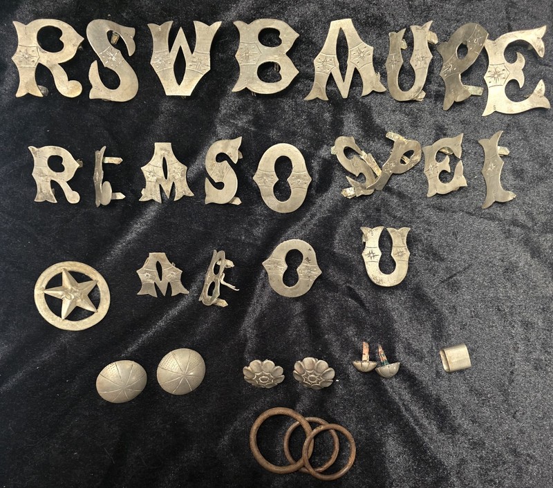 32 Piece Antique Silver-tone Lettering & Decor From Equine Chest Collar