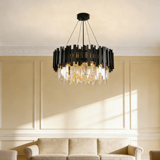 Luxury Crystal Chandelier Black Chandelier, Round Pendant Light Dining Room