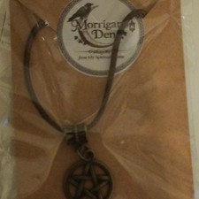 Bronze & Copper Pentacle with Brown P.U Necklace Pagan Wicca